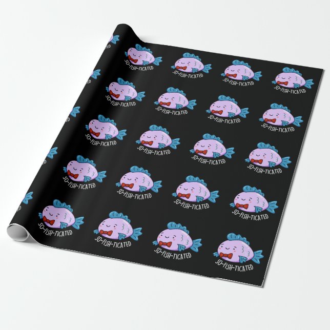 Papier Cadeau Poisson Funny à la chaudière à poisson foncé BG (Déroulé)