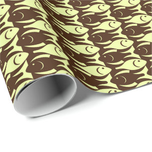 Papier Cadeau Poisson moderne du milieu du siècle, brun et jaune