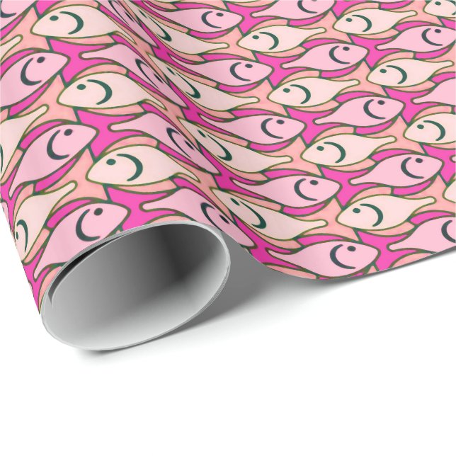 Papier Cadeau Poisson moderne du milieu du siècle, nuances de co (Coin rond)