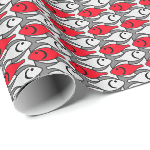 Papier Cadeau poisson Moderne du milieu du XXe siècle, rouge et 