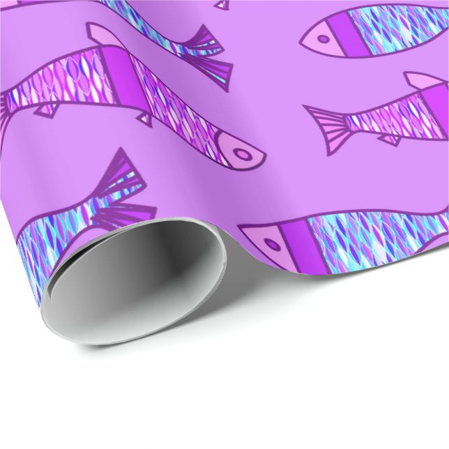 Papier Cadeau Poisson moderne rétro, violet et Améthyste violet (Coin rond)