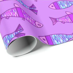 Papier Cadeau Poisson moderne rétro, violet et violet acéthyst
