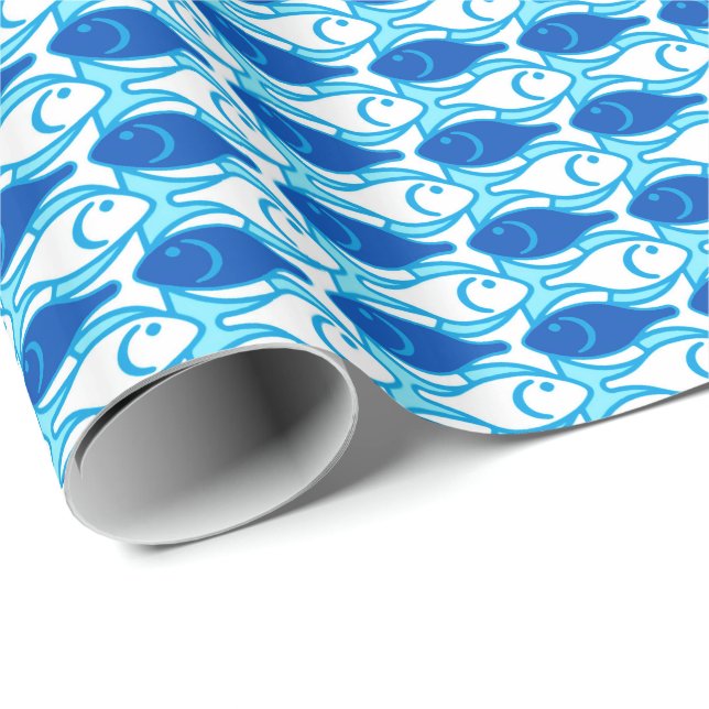 Papier Cadeau Poisson Modernité du milieu du siècle, bleu de cob (Coin rond)