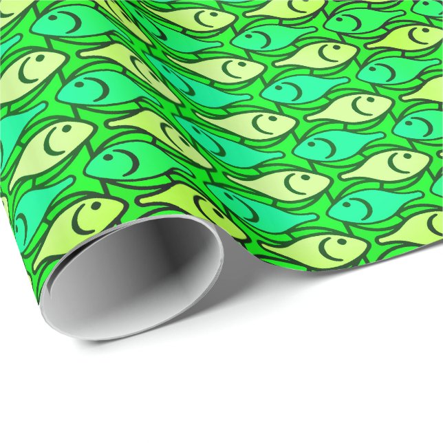 Papier Cadeau Poisson Modernité du milieu du siècle, nuances de  (Coin rond)