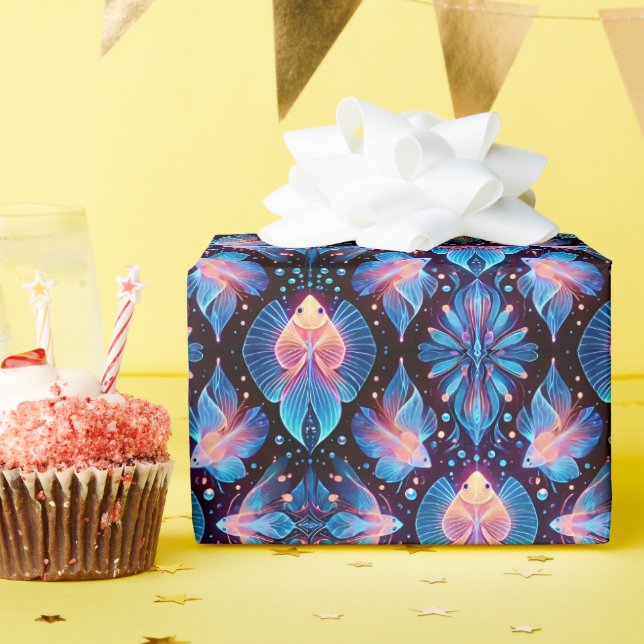 Papier Cadeau POISSON ~ Motif BLUE ROSE NOIR TONS ~ (Fête d'anniversaire)