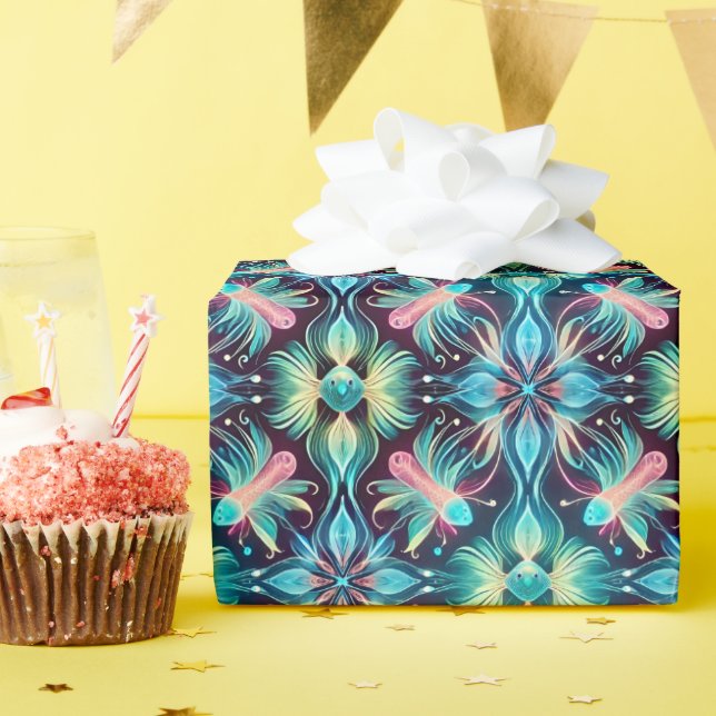 Papier Cadeau POISSON ~ Motif BLUE ROSE NOIR TONS ~ (Fête d'anniversaire)