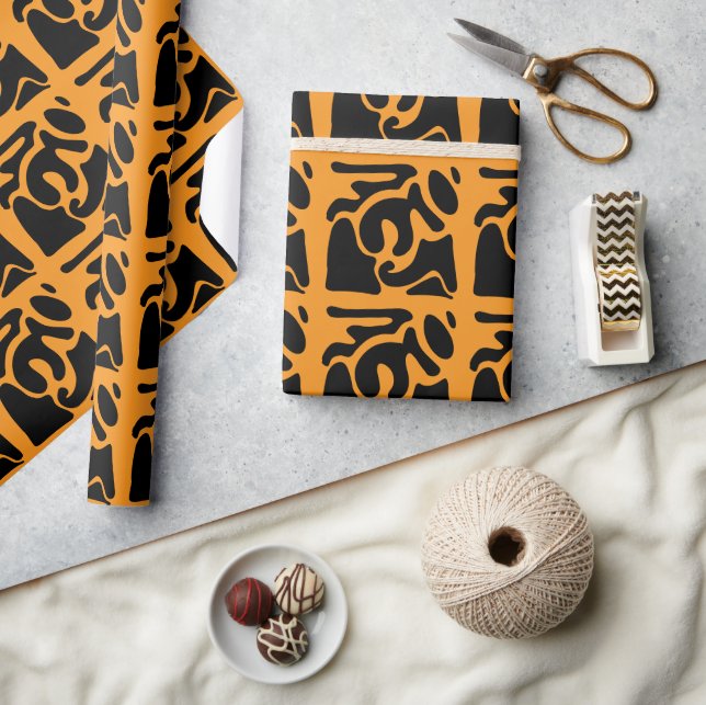 Papier Cadeau Poisson noir et orange forme libre Motif (Artisanat)
