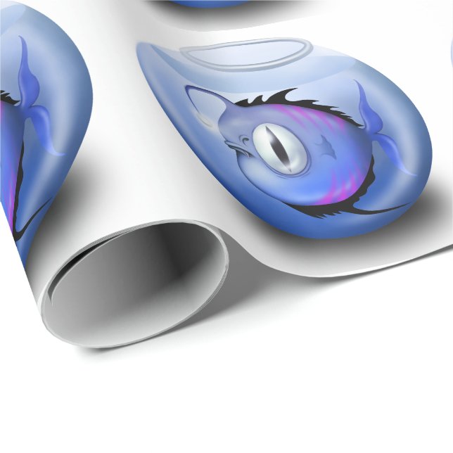 Papier Cadeau Poisson pêcheur aquarium cuvette mignonne (Coin rond)