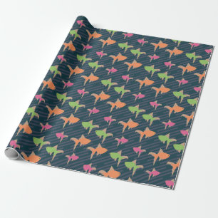 Papier Cadeau Poisson Rouge Néon Rétro Motif Coloré Amusant