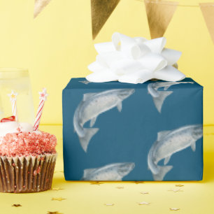 Papier Cadeau poisson sur fond bleu