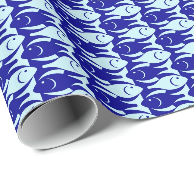 Papier Cadeau Poissons, cobalt et bleu-clair modernes de la (Coin rond)