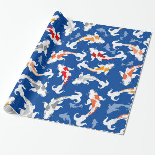 Papier Cadeau Poissons colorés de Koi sur le bleu profond