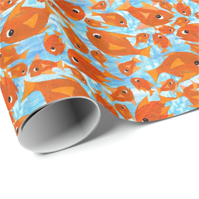 Papier Cadeau Poissons d'Orange Ditzy sur papier d'enveloppement (Coin rond)