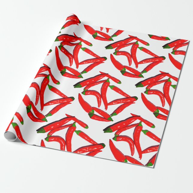 Papier Cadeau Poivre Chaud Rouge Vert Chimier (Déroulé)