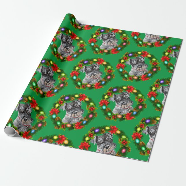 Papier Cadeau Poivre sel Schnauzer de Noël (Déroulé)