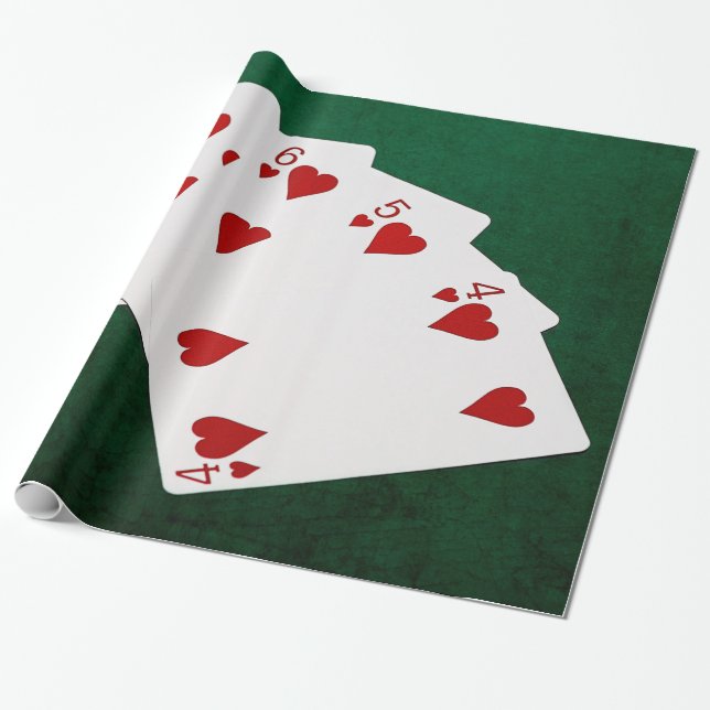 Papier Cadeau Poker Hands - Flush droit - Coeur (Déroulé)