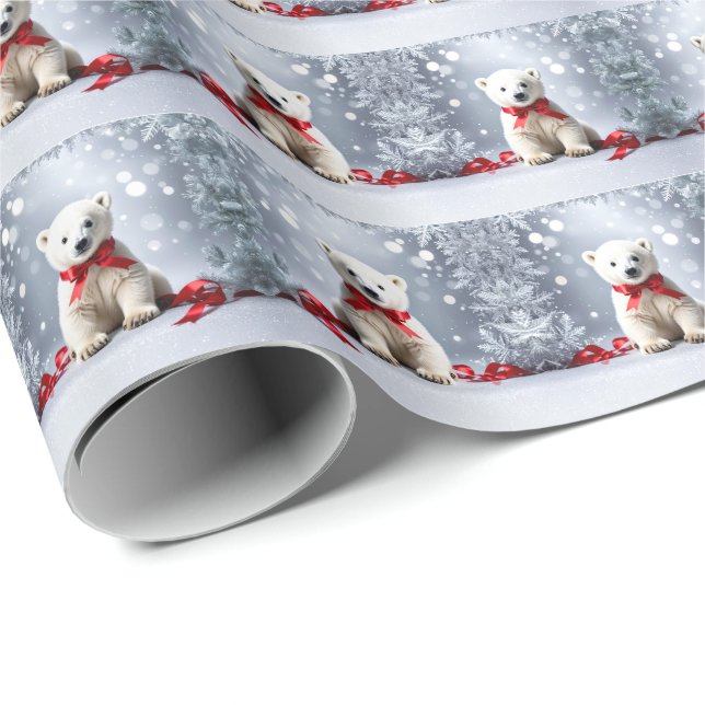 Papier Cadeau Polar Bear Christmas Holiday Wrapping Paper (Coin rond)