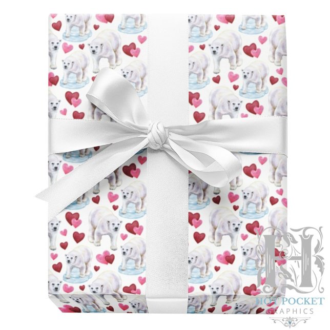 Papier Cadeau Polar Bear Valentine Gift Wrapping Paper - White (Créateur téléchargé)