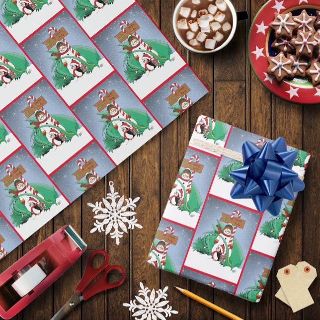 Papier Cadeau Pôle Nord Snowman Dragon Penguin Noël (Créateur téléchargé)