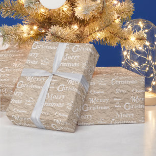 Papier Cadeau Police blanche rustique Kraft détenue Joyeux Noë