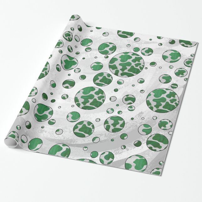Papier Cadeau Polis Dot Vache vert et blanc Impression (Déroulé)