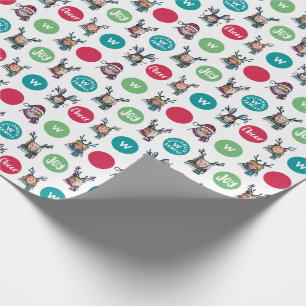 Papier Cadeau Polk Dot Animal Famille Monogramme Photos de Noël