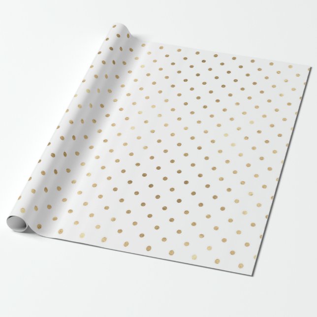 Papier Cadeau Polka dorée blanche classique petits points (Déroulé)