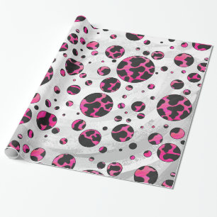 Papier Cadeau Polka Dot Cow Hot Rose et Black Print