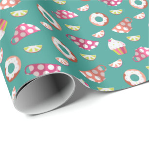 Papier Cadeau Polka Dot Cups Cakes Donuts Lemons Grappes