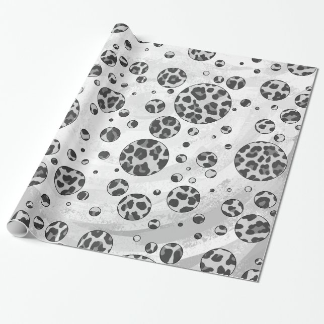 Papier Cadeau Polka Dot Leopard Design noir et blanc (Déroulé)