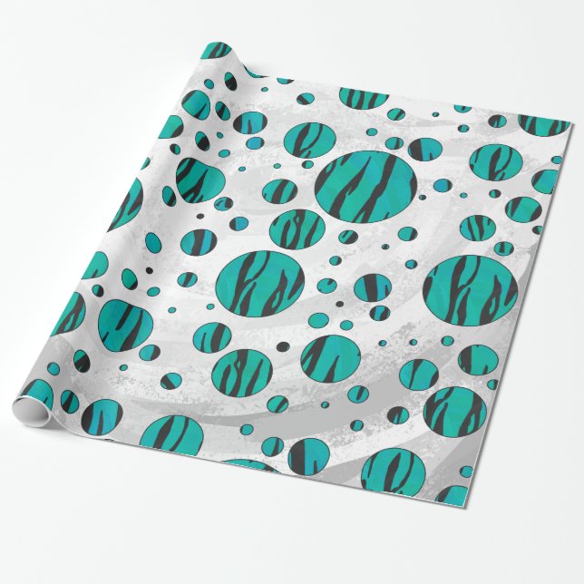 Papier Cadeau Polka Dot Tiger noir et Turquoise (Déroulé)