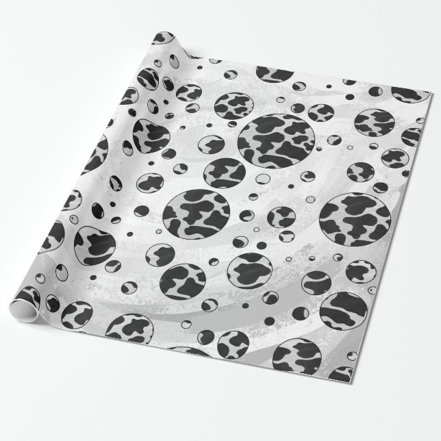 Papier Cadeau Polka Dot Vache noir et blanc (Déroulé)