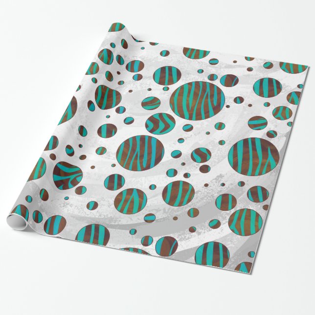 Papier Cadeau Polka Dot Zebra Brown et Turquoise (Déroulé)