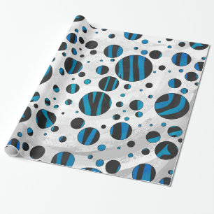 Papier Cadeau Polka Dot Zebra Motif noir et bleu
