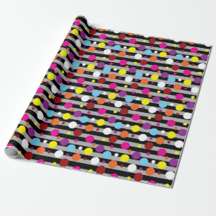 Papier Cadeau Polka-dots colorés Gris Black Stripes Motif