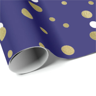 Papier Cadeau Polka Golden Tiny Dots Confetti Bleu Marine Nautiq