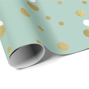 Papier Cadeau Polka Golden Tiny Dots Confetti White Mint Pastel