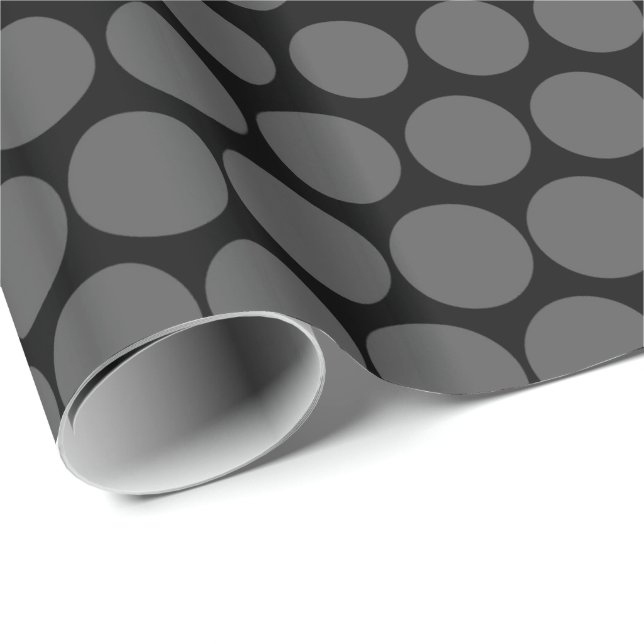 Papier Cadeau Polka gris point noir moderne (Coin rond)