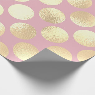 Papier Cadeau Polka Gros Dots Rose Poudre Foxier Or Jaune