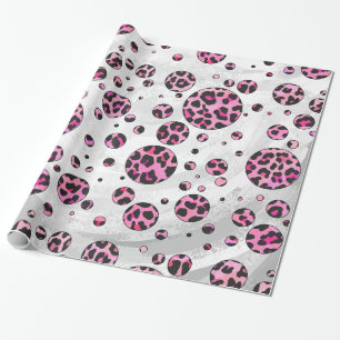 Papier Cadeau Polka Leopard Pot noir et rose chaud