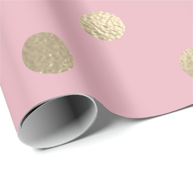 Papier Cadeau Polka Petits Points Poudre Pink Pastel Foxier Or (Coin rond)