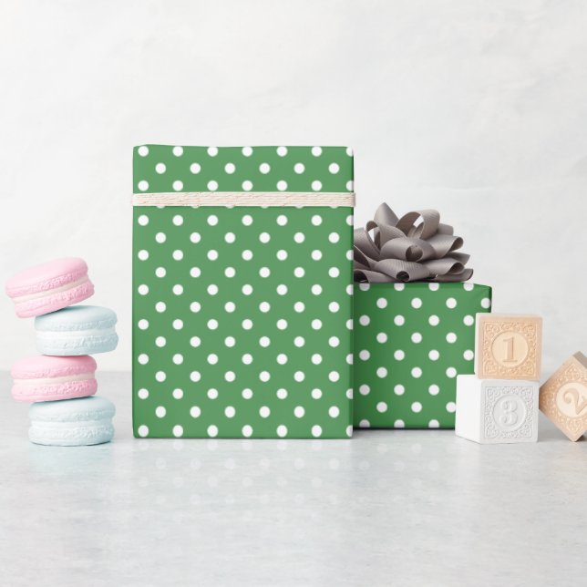 Papier Cadeau Polka point blanc vert (Baby Shower)