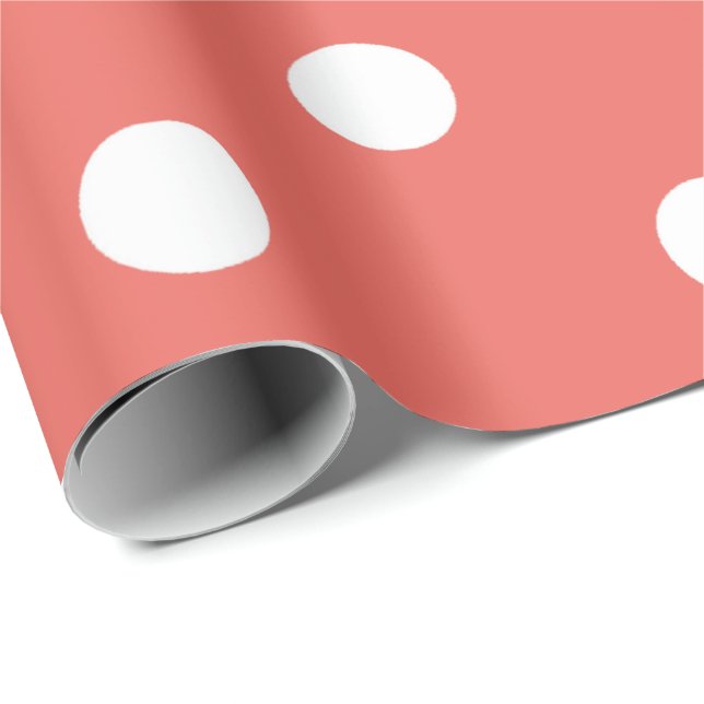 Papier Cadeau Polka Pots Petits Corail Pêche Blanc Classique Élé (Coin rond)
