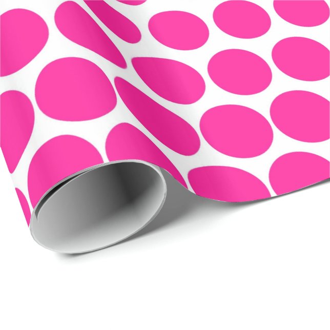 Papier Cadeau Polka rose profonde Point blanc moderne (Coin rond)