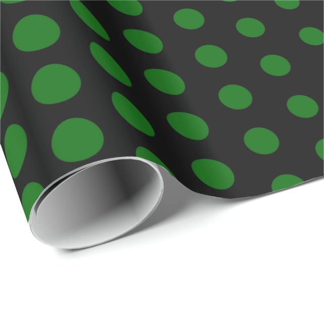Papier Cadeau Polka vert point noir moderne (Coin rond)