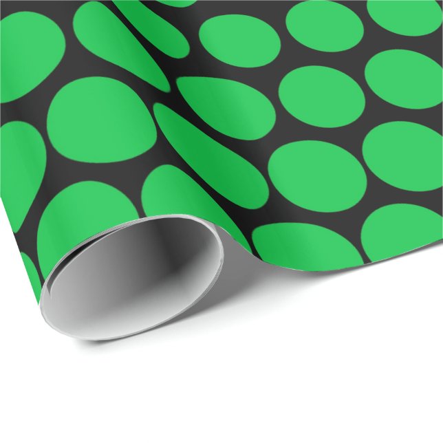 Papier Cadeau Polka vert point noir moderne (Coin rond)