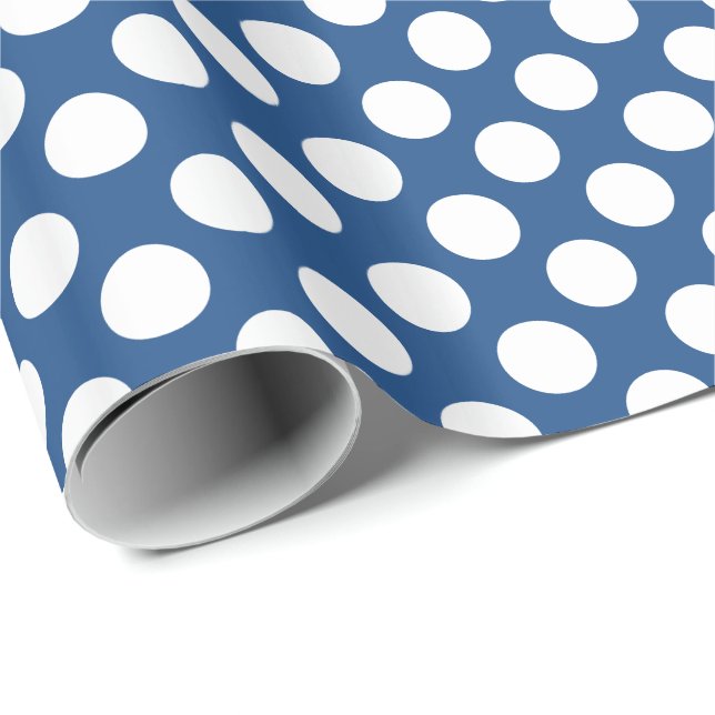 Papier Cadeau Polkadot blanc sur Arrière - plan bleu marine (Coin rond)