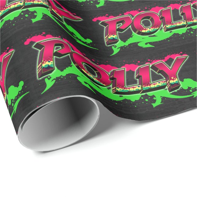 Papier Cadeau Polly prénom Graffiti red green (Coin rond)
