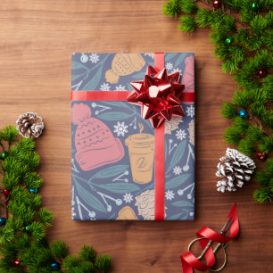 Papier Cadeau Pom Beanie Café Noël