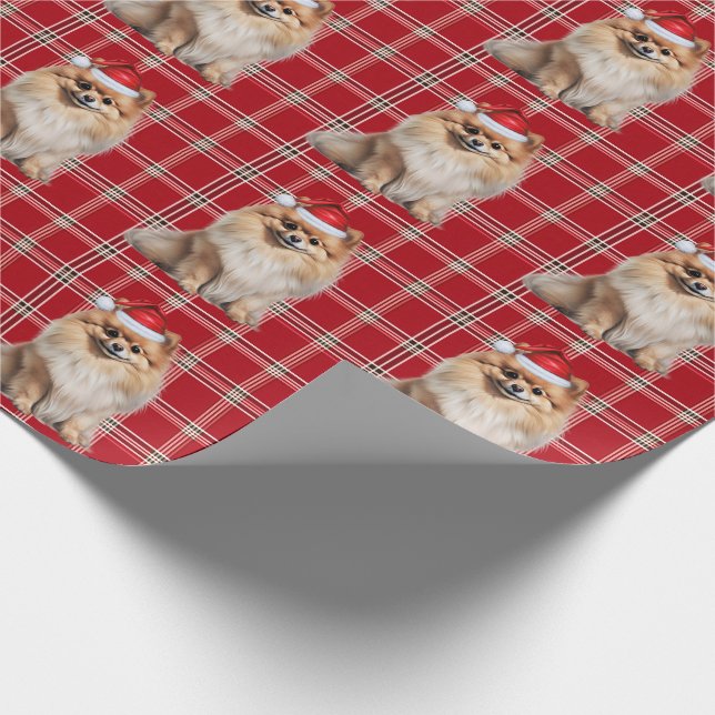 Papier Cadeau Pomeranian Dog Holiday Plaid Christmas (Coin)